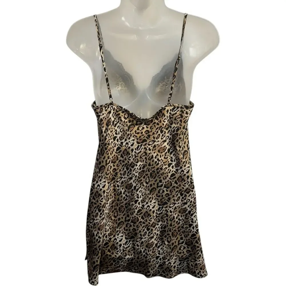 Victoria's Secret Leopard Lace Satin Nighty Slip Dress M Coquette Lingeriecore